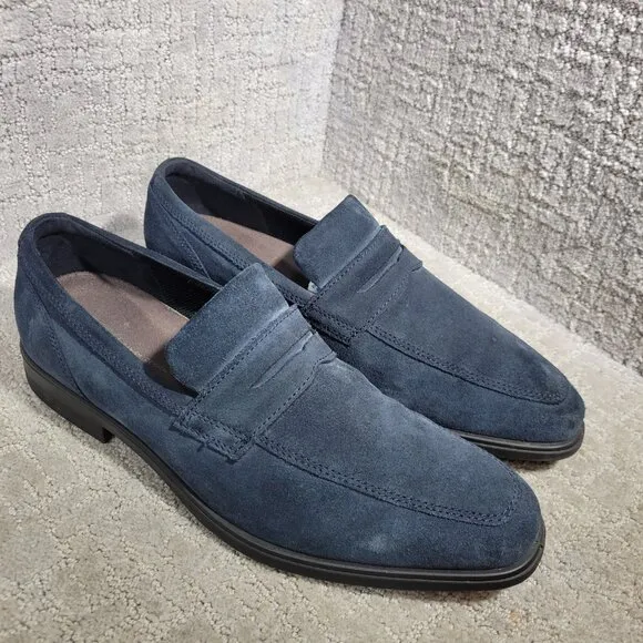 Ecco Queenstown Men’s Size 13 US Navy Suede Casual Penny Slip On Loafer Shoes