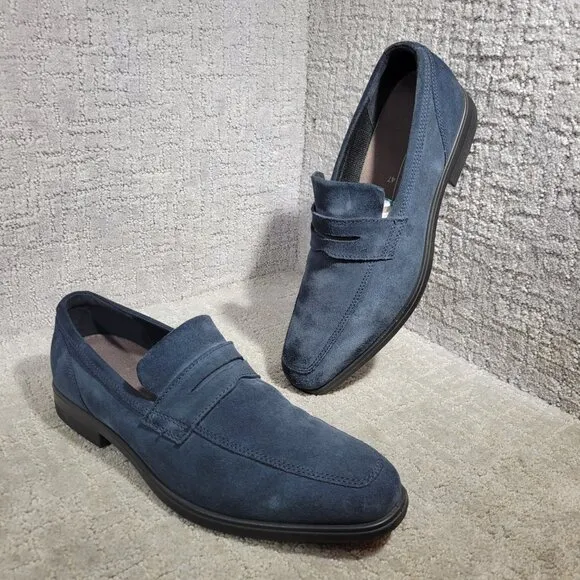 Ecco Queenstown Men’s Size 13 US Navy Suede Casual Penny Slip On Loafer Shoes