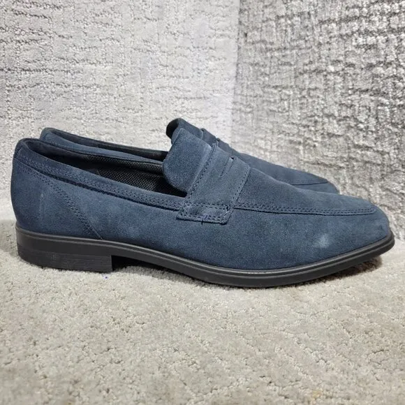 Ecco Queenstown Men’s Size 13 US Navy Suede Casual Penny Slip On Loafer Shoes