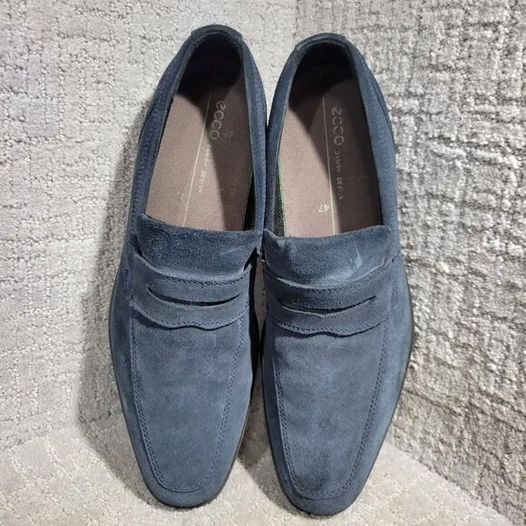 Ecco Queenstown Men’s Size 13 US Navy Suede Casual Penny Slip On Loafer Shoes