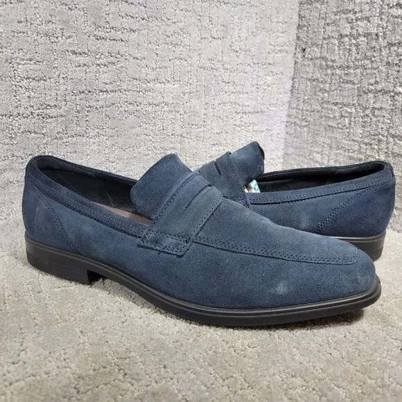 Ecco Queenstown Men’s Size 13 US Navy Suede Casual Penny Slip On Loafer Shoes