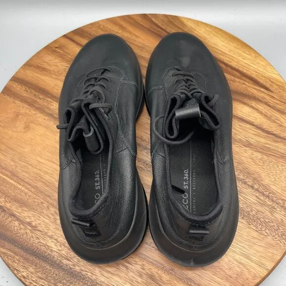 Ecco ST.360 Street Shoes Mens Size 10 Black Leather Comfort Casual Sneakers