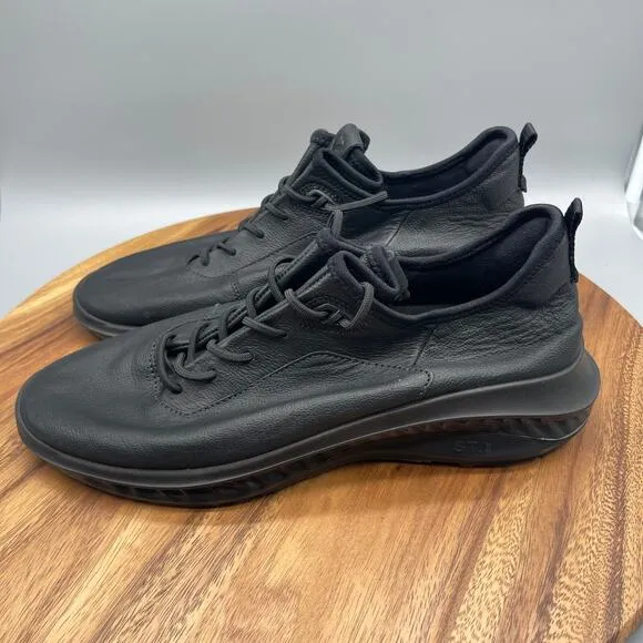 Ecco ST.360 Street Shoes Mens Size 10 Black Leather Comfort Casual Sneakers