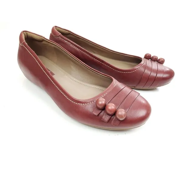ECCO Women's Keystone Red Brown Leather Ballerina Shoes 37 EU/ 6-6.5 US