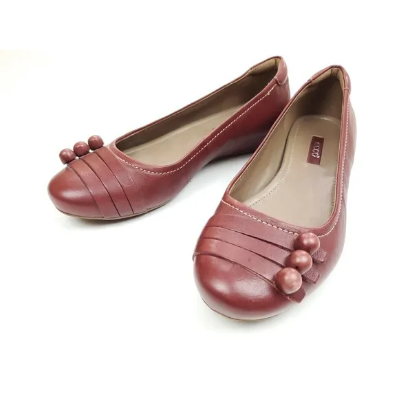 ECCO Women's Keystone Red Brown Leather Ballerina Shoes 37 EU/ 6-6.5 US