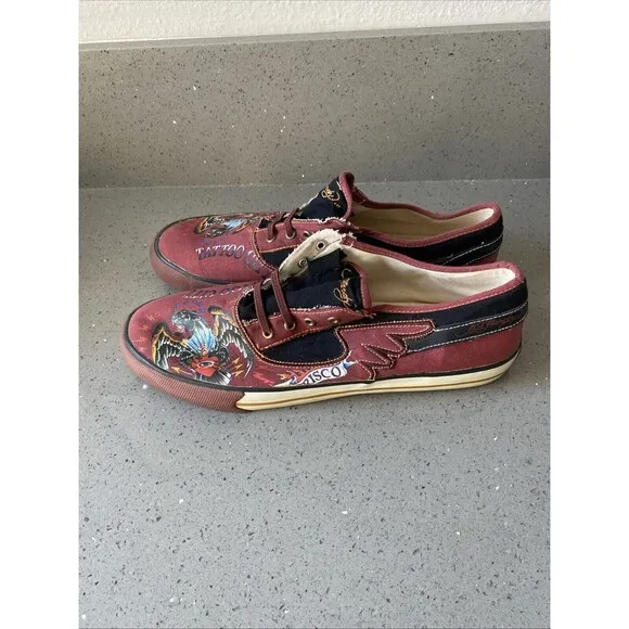 Ed Hardy Designs Vtg Slip On MENS SIZE 12 Tattoo Style Shoes style 17mr102m