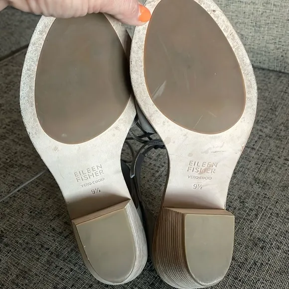 Eileen Fisher Ann Tied Front Grey Suede Leather Sandal Shoes Size 9.5