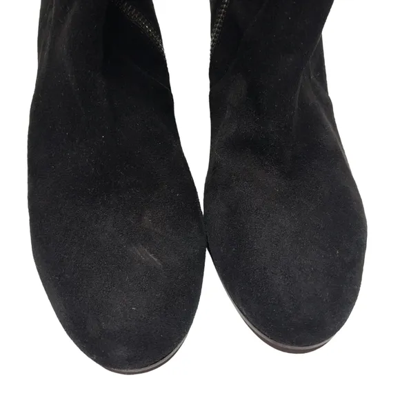 Eileen Fisher | Black Genuine Suede Leather Almond Toe Block Heel Boots Women 7