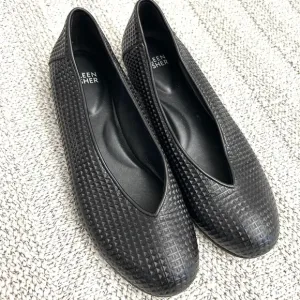 EILEEN FISHER  Black Waffle Leather Low  Wedges