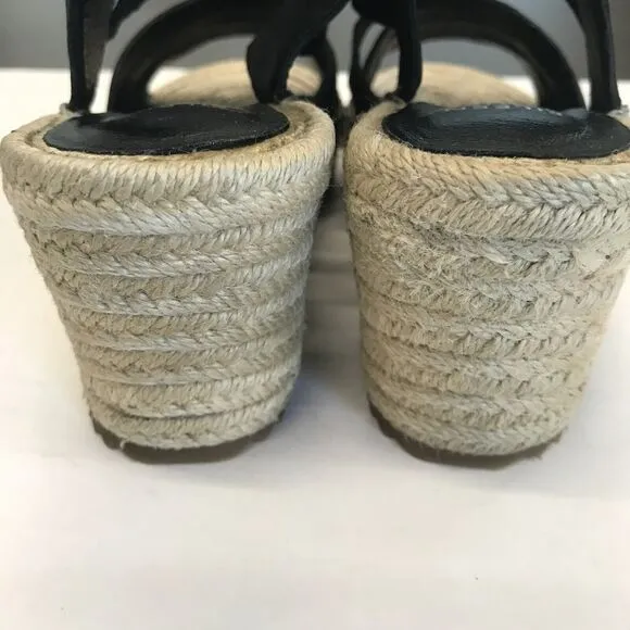Eileen Fisher Largo Black Suede Espadrille Wedge Strappy Sandal Shoes Women 6.5