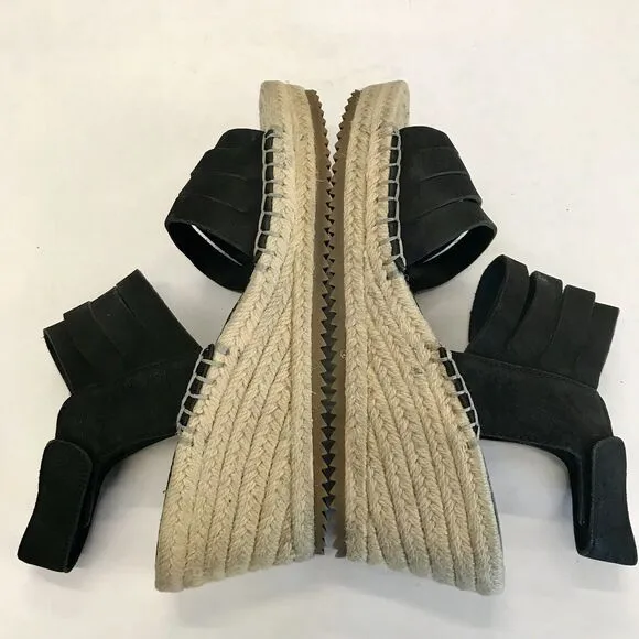 Eileen Fisher Largo Black Suede Espadrille Wedge Strappy Sandal Shoes Women 6.5