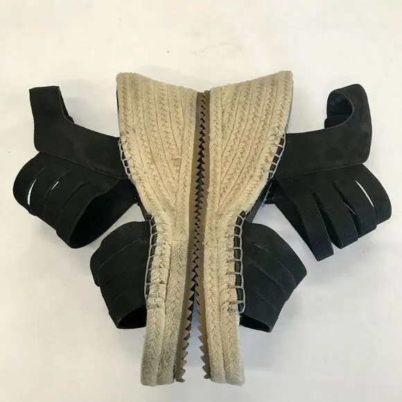 Eileen Fisher Largo Black Suede Espadrille Wedge Strappy Sandal Shoes Women 6.5