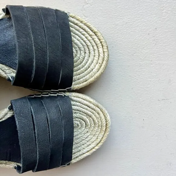 Eileen Fisher Largo Black Suede Espadrille Wedge Strappy Sandal Shoes Women 6.5