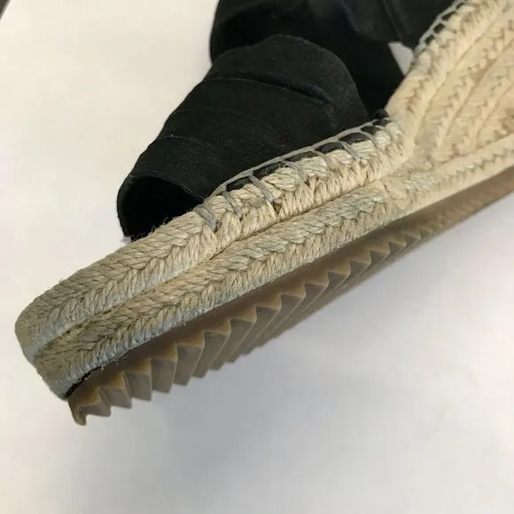 Eileen Fisher Largo Black Suede Espadrille Wedge Strappy Sandal Shoes Women 6.5