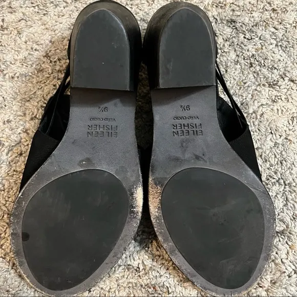 Eileen Fisher Nikki Black Leather Shoes Size 9.5