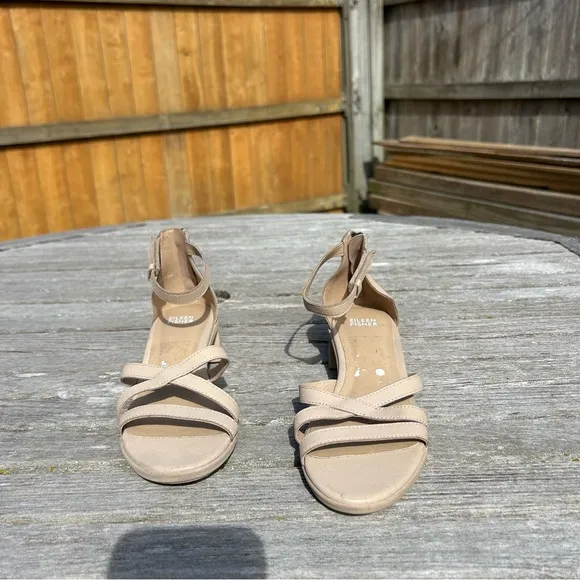 Eileen Fisher Noni Khaki Leather Heeled Strappy Sandals Women's 7.5