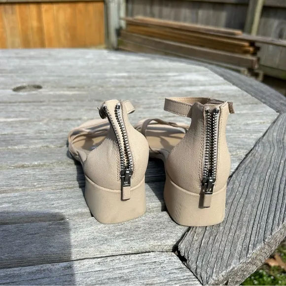 Eileen Fisher Noni Khaki Leather Heeled Strappy Sandals Women's 7.5
