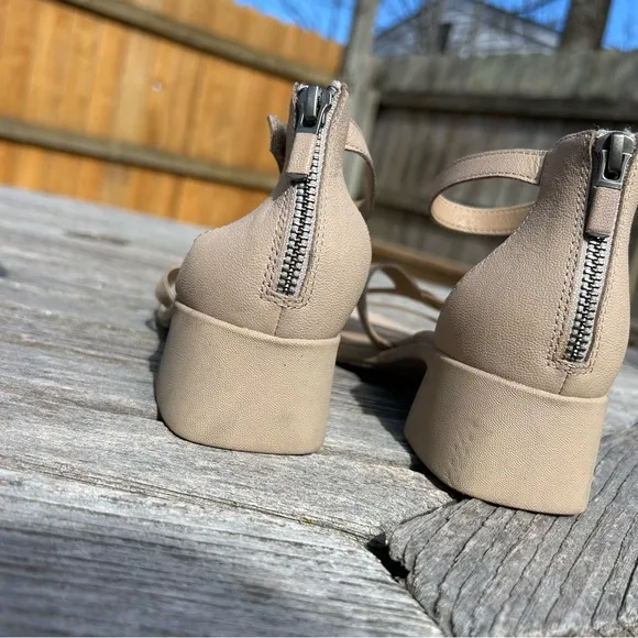 Eileen Fisher Noni Khaki Leather Heeled Strappy Sandals Women's 7.5