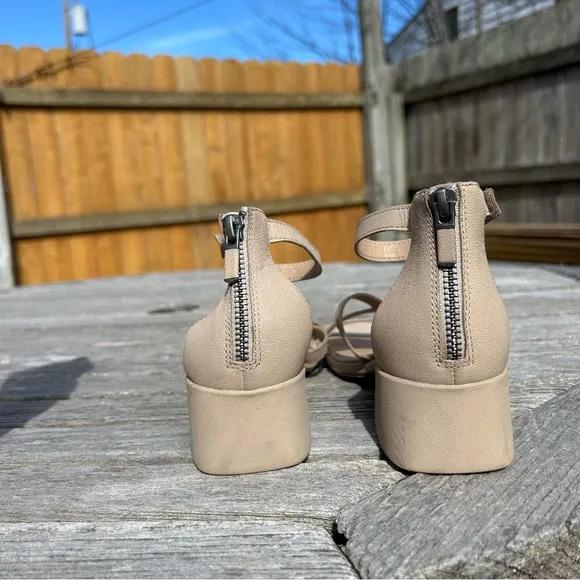 Eileen Fisher Noni Khaki Leather Heeled Strappy Sandals Women's 7.5