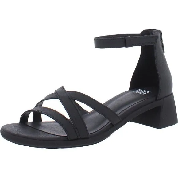 EILEEN FISHER Noni Leather Criss-Cross Front Ankle Strap Shoes sz 7.5 New
