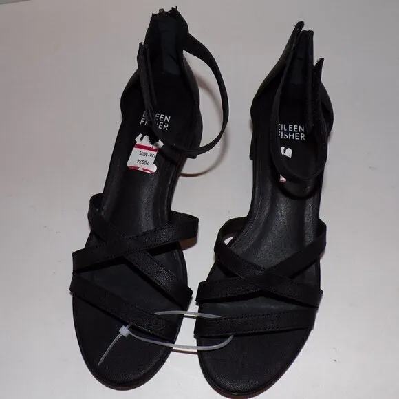 EILEEN FISHER Noni Leather Criss-Cross Front Ankle Strap Shoes sz 7.5 New