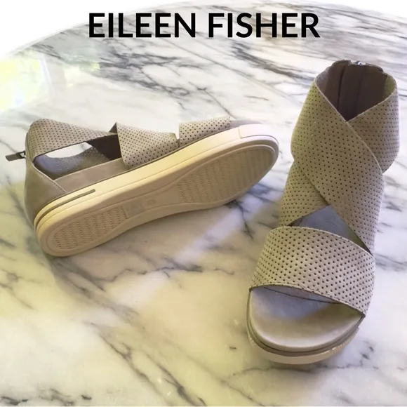 Eileen Fisher 🆕 Sport Perforated Nubuck Leather Platform Sandal • Size 5 • NWT