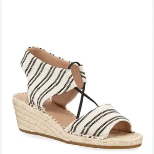 Eileen Fisher Women's Agnes Tan Black Striped Espadrille Wedge NWOT Size 9.5