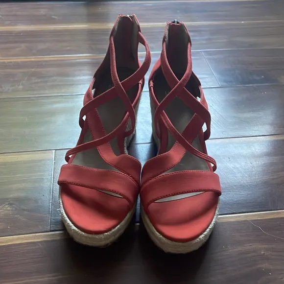 Eileen Fisher Womens Size 6 Wanda Nubuck Leather Espadrille Wedge Sandals Orange