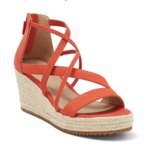 Eileen Fisher Womens Size 6 Wanda Nubuck Leather Espadrille Wedge Sandals Orange