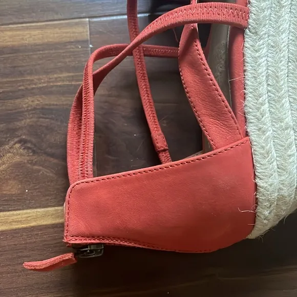 Eileen Fisher Womens Size 6 Wanda Nubuck Leather Espadrille Wedge Sandals Orange