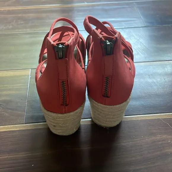 Eileen Fisher Womens Size 6 Wanda Nubuck Leather Espadrille Wedge Sandals Orange