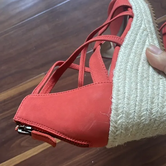 Eileen Fisher Womens Size 6 Wanda Nubuck Leather Espadrille Wedge Sandals Orange