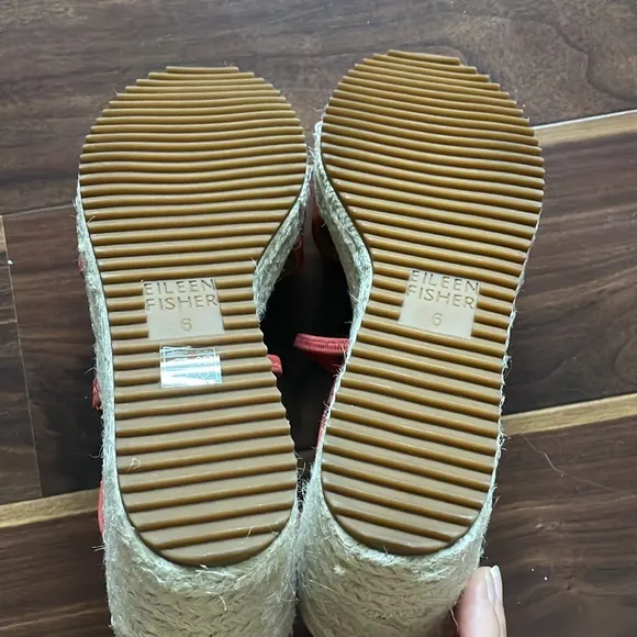 Eileen Fisher Womens Size 6 Wanda Nubuck Leather Espadrille Wedge Sandals Orange