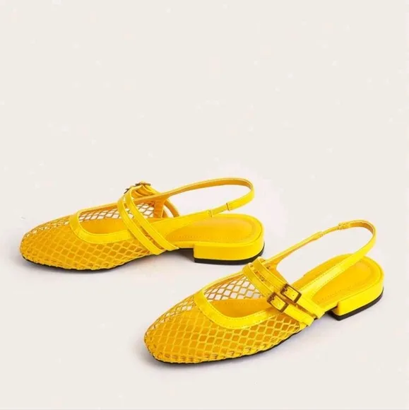 Elegant Casual Commuter Daily Spring Summer Yellow Round Toe Mesh Breathabl