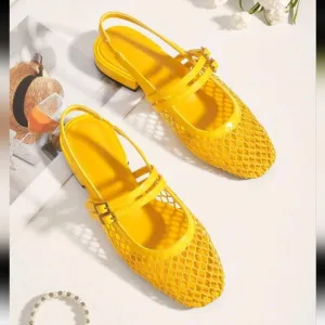 Elegant Casual Commuter Daily Spring Summer Yellow Round Toe Mesh Breathabl