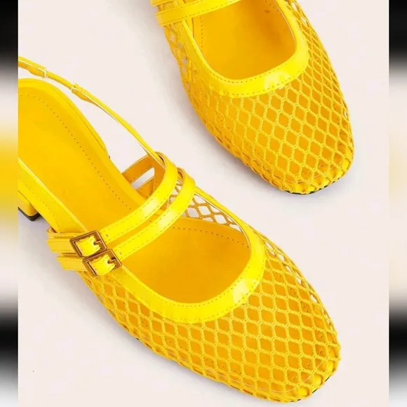 Elegant Casual Commuter Daily Spring Summer Yellow Round Toe Mesh Breathabl