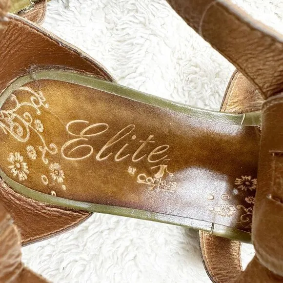 Elite by Corkys Mesa T-Strap Sandals Leather Stamped Floral Beaded Size 10