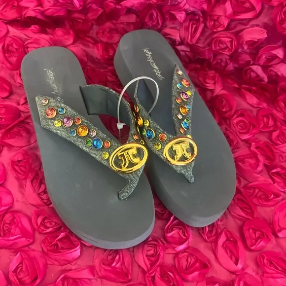 Embellished thong sandal with 'JC' logo metal bit