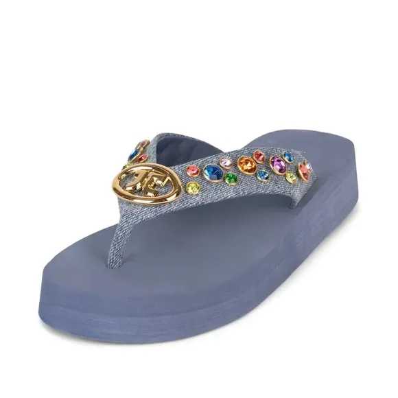 Embellished thong sandal with 'JC' logo metal bit