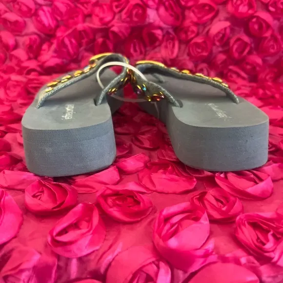Embellished thong sandal with 'JC' logo metal bit
