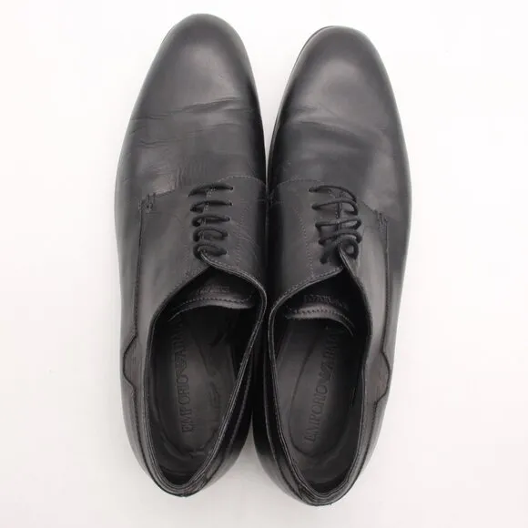 Emporio Armani Men's UK Size 10 Black Leather Plain Toe Dress Shoes Lace Up