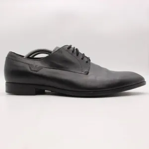 Emporio Armani Men's UK Size 10 Black Leather Plain Toe Dress Shoes Lace Up
