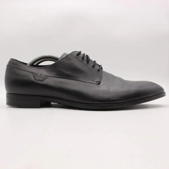Emporio Armani Men's UK Size 10 Black Leather Plain Toe Dress Shoes Lace Up