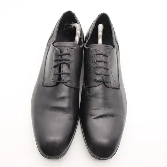 Emporio Armani Men's UK Size 10 Black Leather Plain Toe Dress Shoes Lace Up