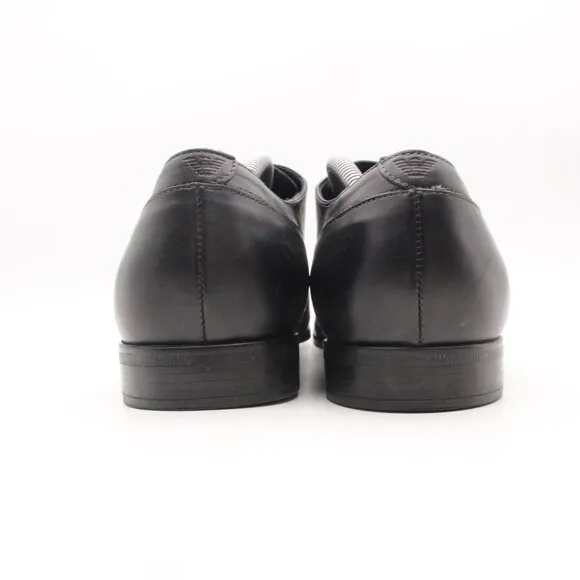 Emporio Armani Men's UK Size 10 Black Leather Plain Toe Dress Shoes Lace Up
