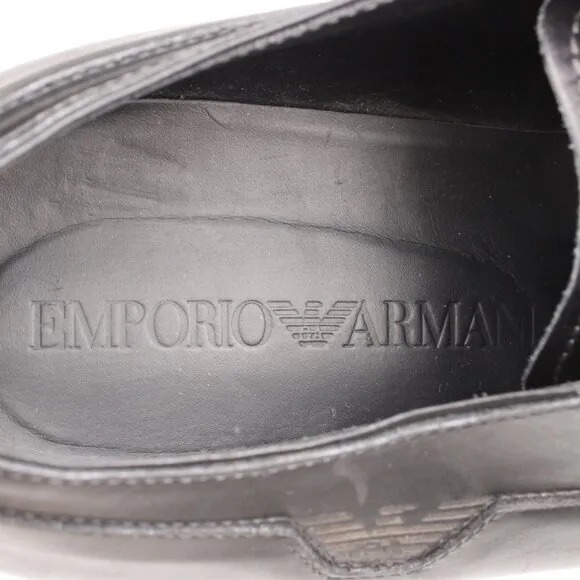 Emporio Armani Men's UK Size 10 Black Leather Plain Toe Dress Shoes Lace Up
