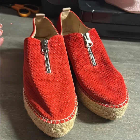 Eric Michael handmade in Spain Leather Red Espadrille Slip-On Shoes size 40