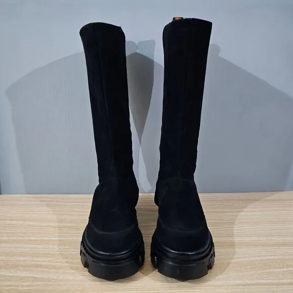 Farm Rio Boots Long Suede Womens Shoe Black Vegan Leather Platform Size 7.5