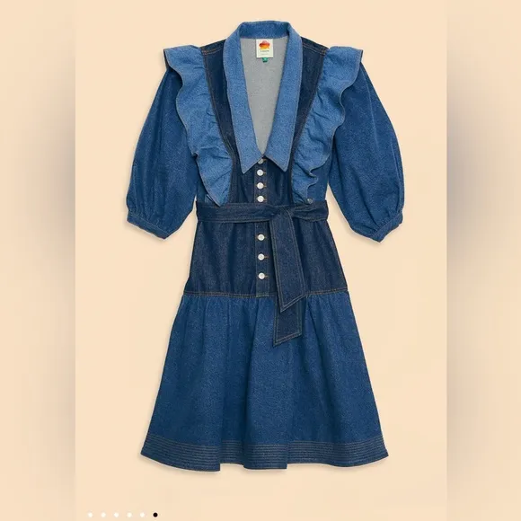 Farm Rio Patch Denim Midi Dress