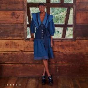 Farm Rio Patch Denim Midi Dress